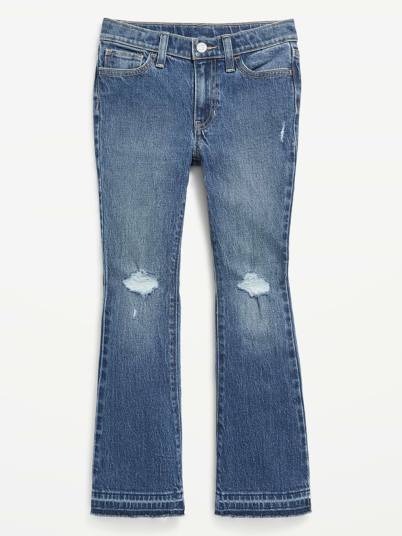 Jean évasé déchiré à taille haute pour fille