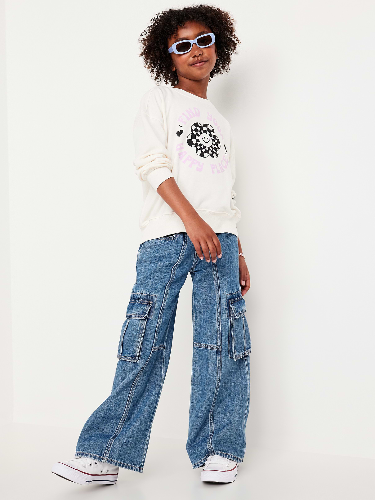 Image number 3 showing, High-Waisted Super Baggy Wide-Leg Cargo Jeans for Girls