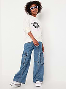 Image number 3 showing, High-Waisted Super Baggy Wide-Leg Cargo Jeans for Girls