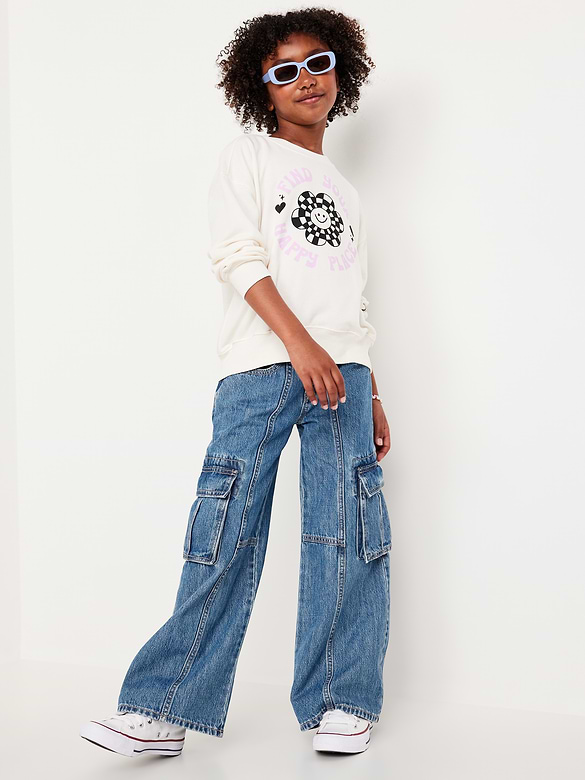 Jean cargo coupe généreuse à jambe large et à taille haute pour Fille