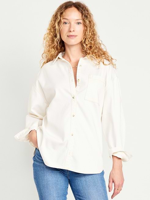 dress shirt and jeans luvamia Denim Women Chambray Jean Western Shirts Long Sleeve Button Down Tops A Helium Blue X-Small Fits US 0-2 at Amazon Women's Clothing store spread collar long sleeves buttoned cuffs button front patch chest pocket curved hem loose fit tunic length hits at hip models are approx 10 Ways to Wear a