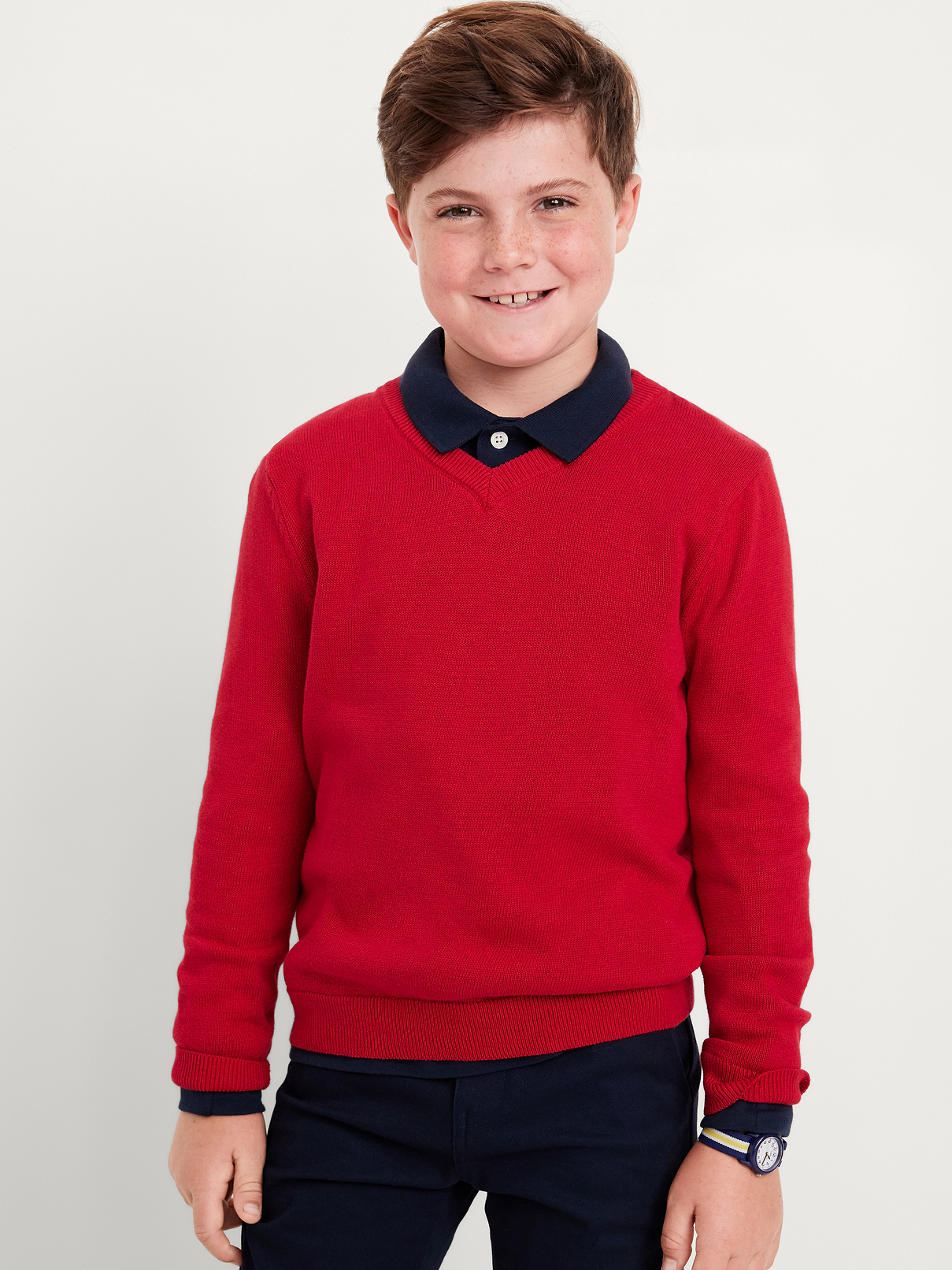 Image 1 of 3, Uniform Guarantee: Uniforms may be returned for a full refund with the original receipt for 365 days from the date of purchase., rib-knit v-neck, long sleeves, online exclusive, Product #599127
