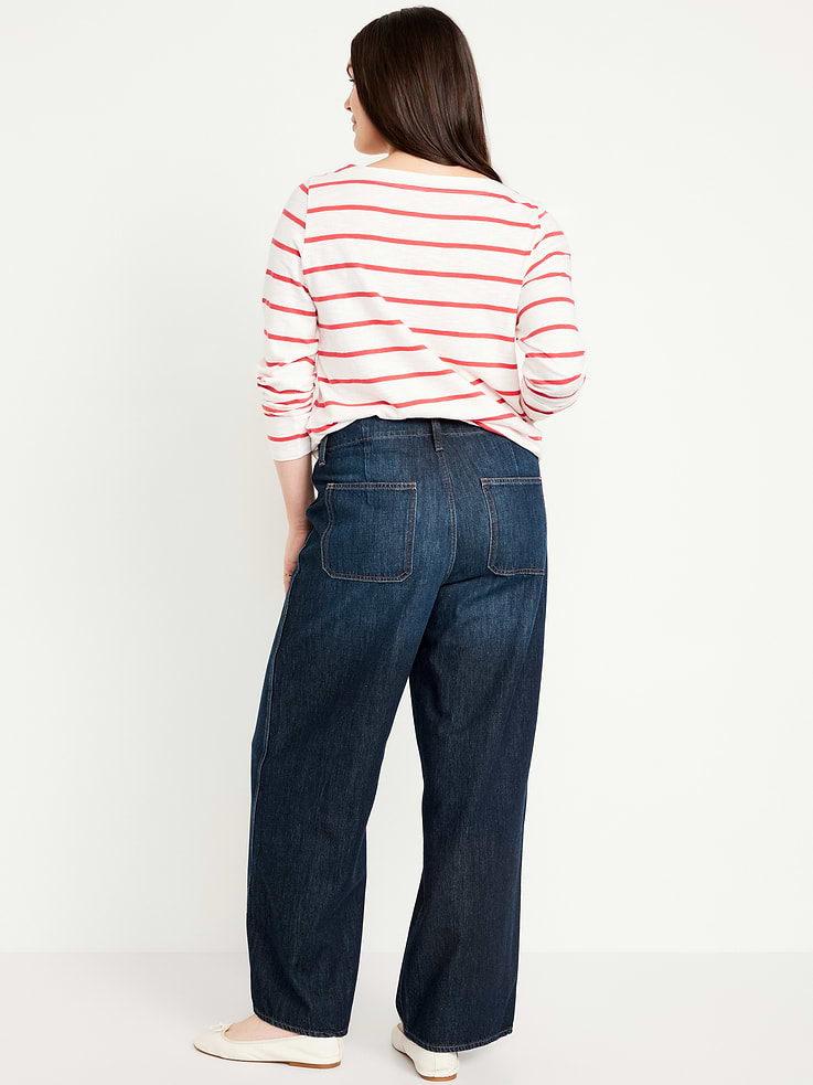 Image 6 of 8, High-Waisted Baggy Wide-Leg Trouser Jeans