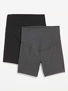 Image number 1 showing, Maternity Full-Panel Biker Shorts 2-Pack -- 6-inch inseam