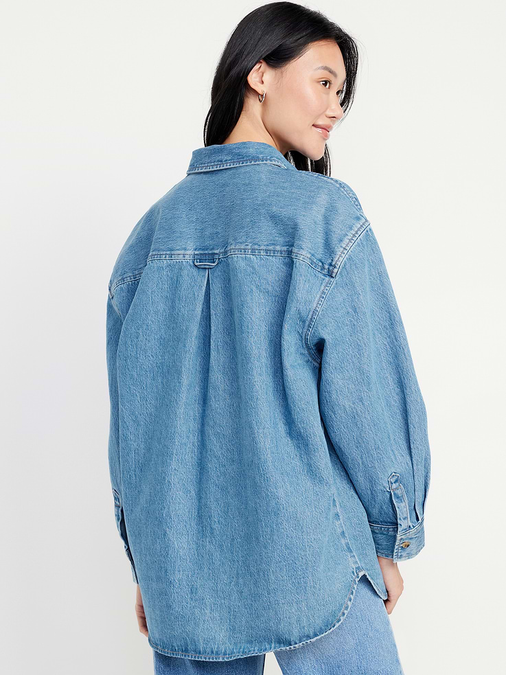 Image number 2 showing, Oversized Boyfriend Button-Down Jean Shirt
