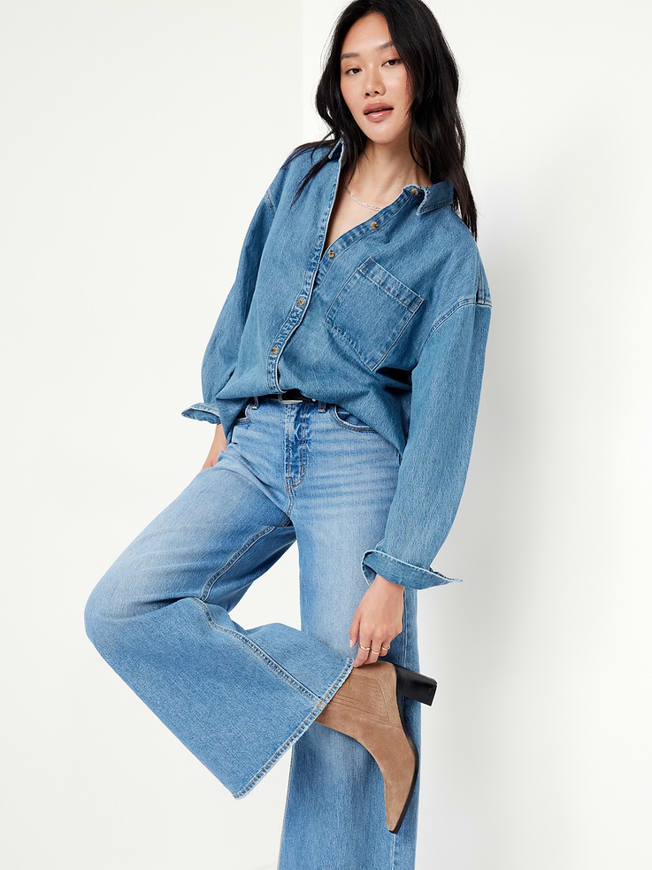 Image number 3 showing, Oversized Boyfriend Button-Down Jean Shirt