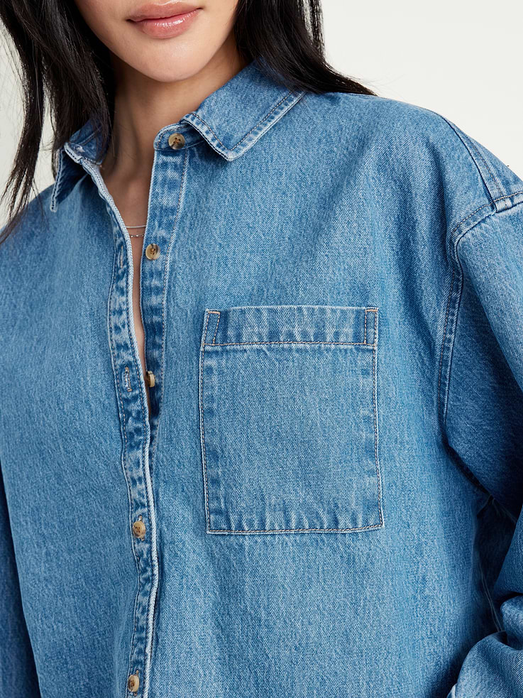 Image number 4 showing, Oversized Boyfriend Button-Down Jean Shirt