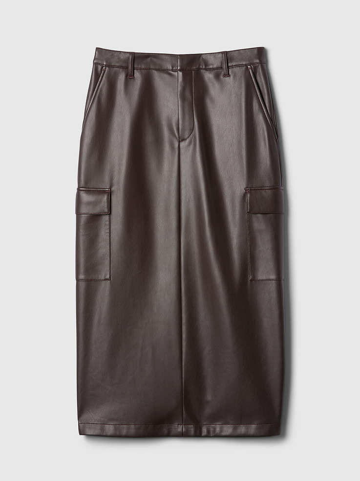 Image 5 of 5, Vegan Leather Cargo Midi Skirt