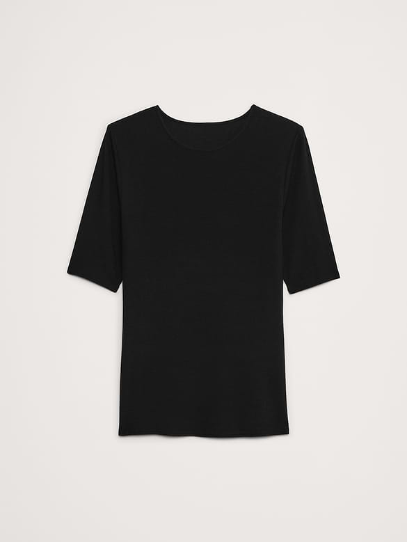 Ribbed Elbow-Sleeve T-Shirt
