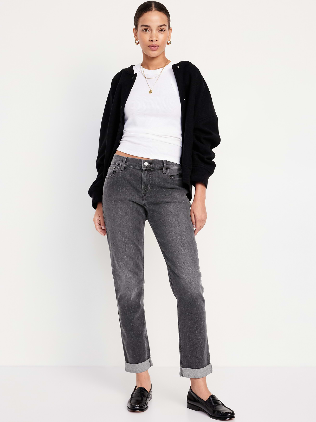 Mid-Rise Wow Boyfriend Straight Jeans - Faded Black by Old Navy