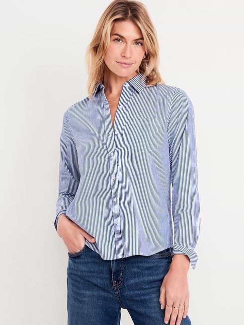 old navy dress shirts NWT Men's Regular Fit 100% Cotton Heavy Twill Button Down Shi JNL Trading Navy Stripe Model Old Navy The Classic Shirt