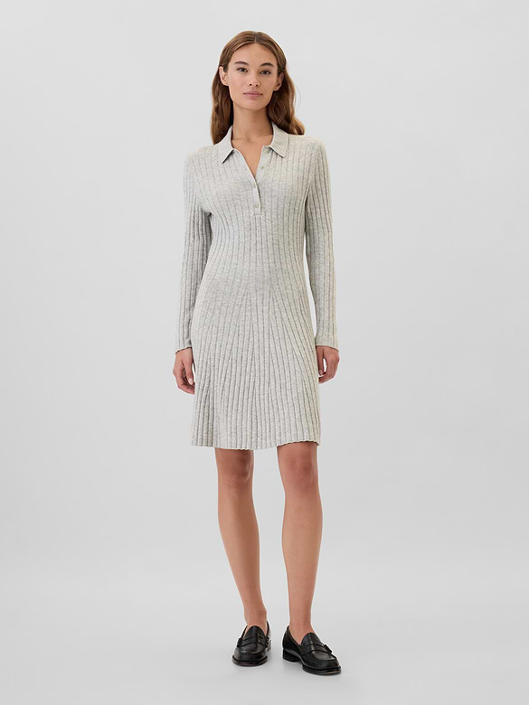 CashSoft Ribbed Polo Sweater Mini Dress