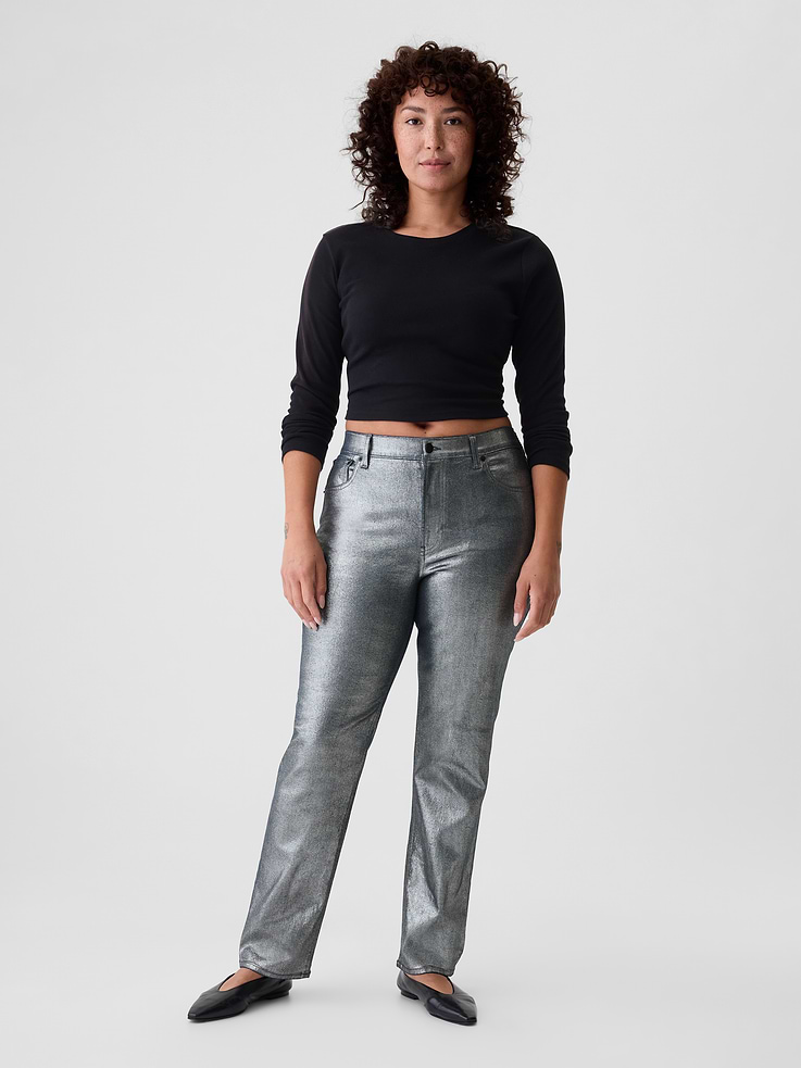Image number 5 showing, High Rise Metallic '90s Slim Straight Jeans