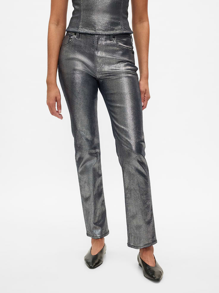 Image number 2 showing, High Rise Metallic '90s Slim Straight Jeans