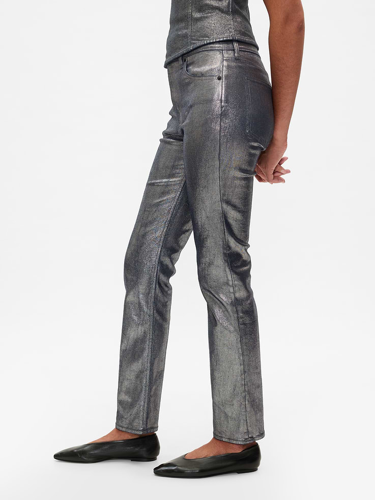 Image number 3 showing, High Rise Metallic '90s Slim Straight Jeans