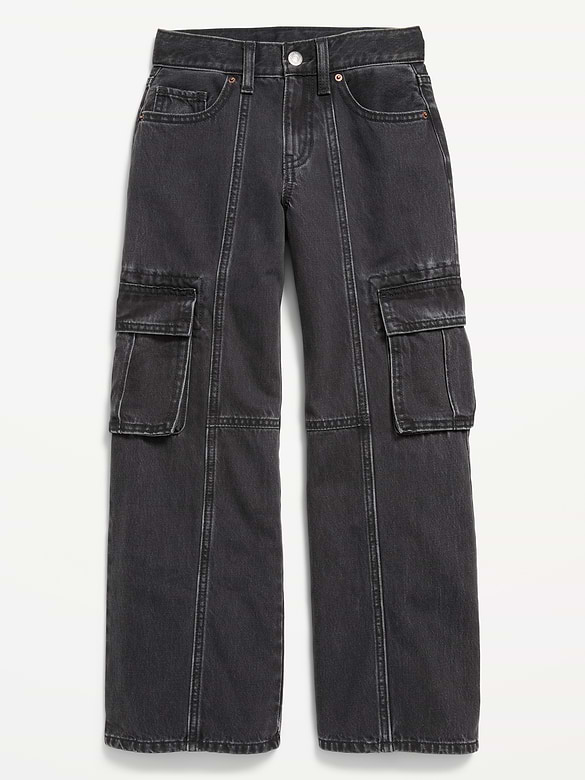 Jean cargo coupe très généreuse à jambe large à taille haute pour fille