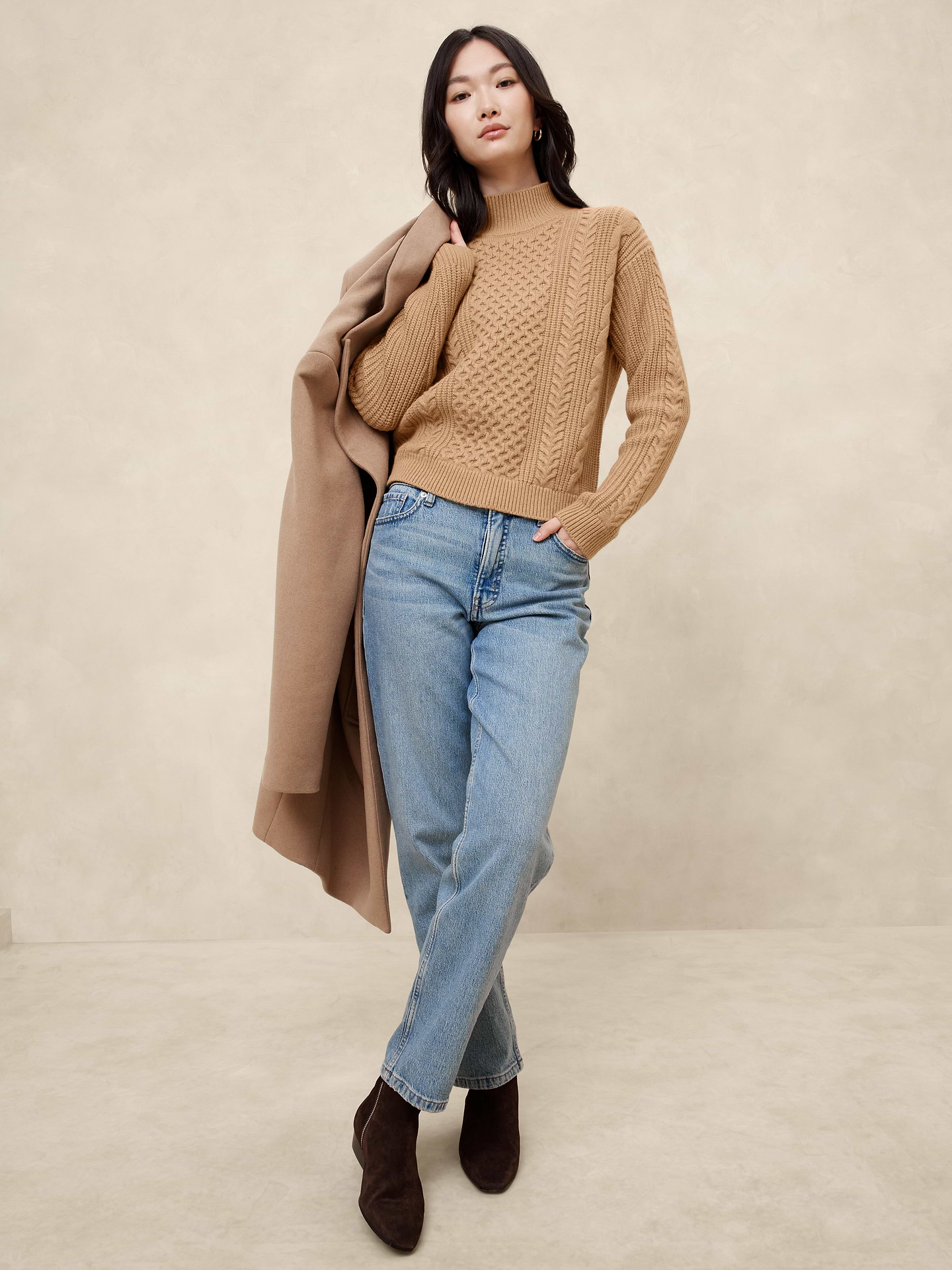 Image 3 of 4, Cable Turtleneck Sweater