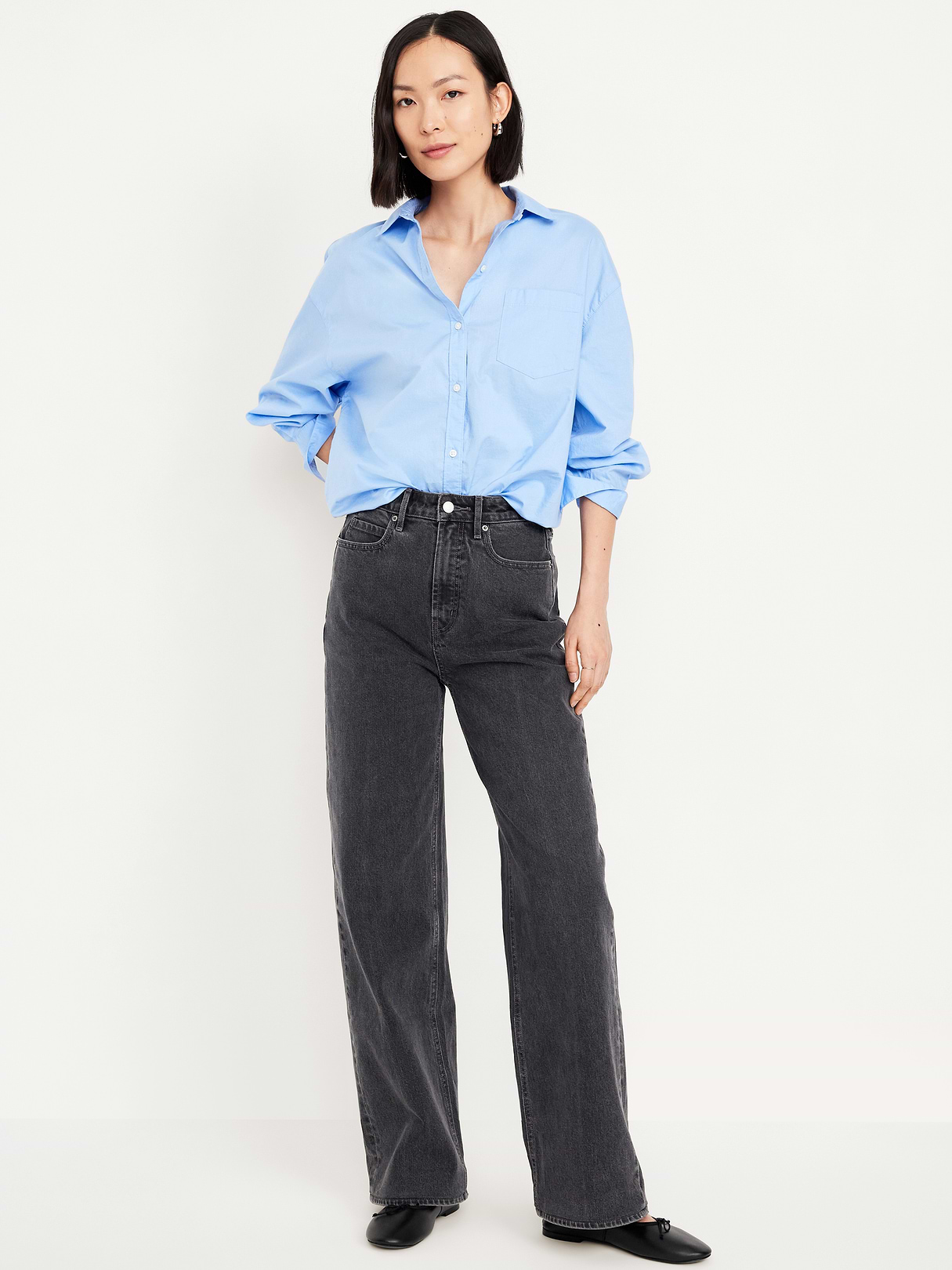 Extra High-Waisted Wide-Leg Jeans - Faded Black Wash by Old Navy