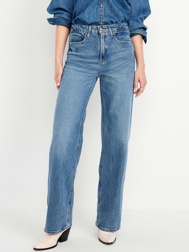 L'image numéro 2 présente Jean à jambe large et à taille très haute