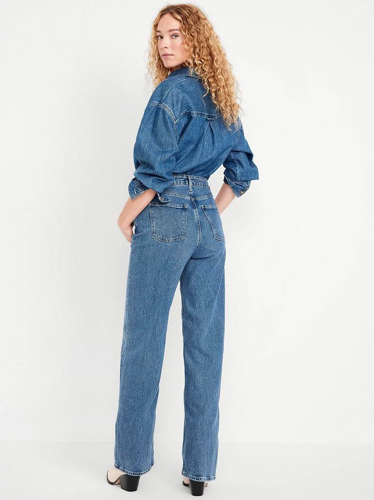 L'image numéro 3 présente Jean à jambe large et à taille très haute