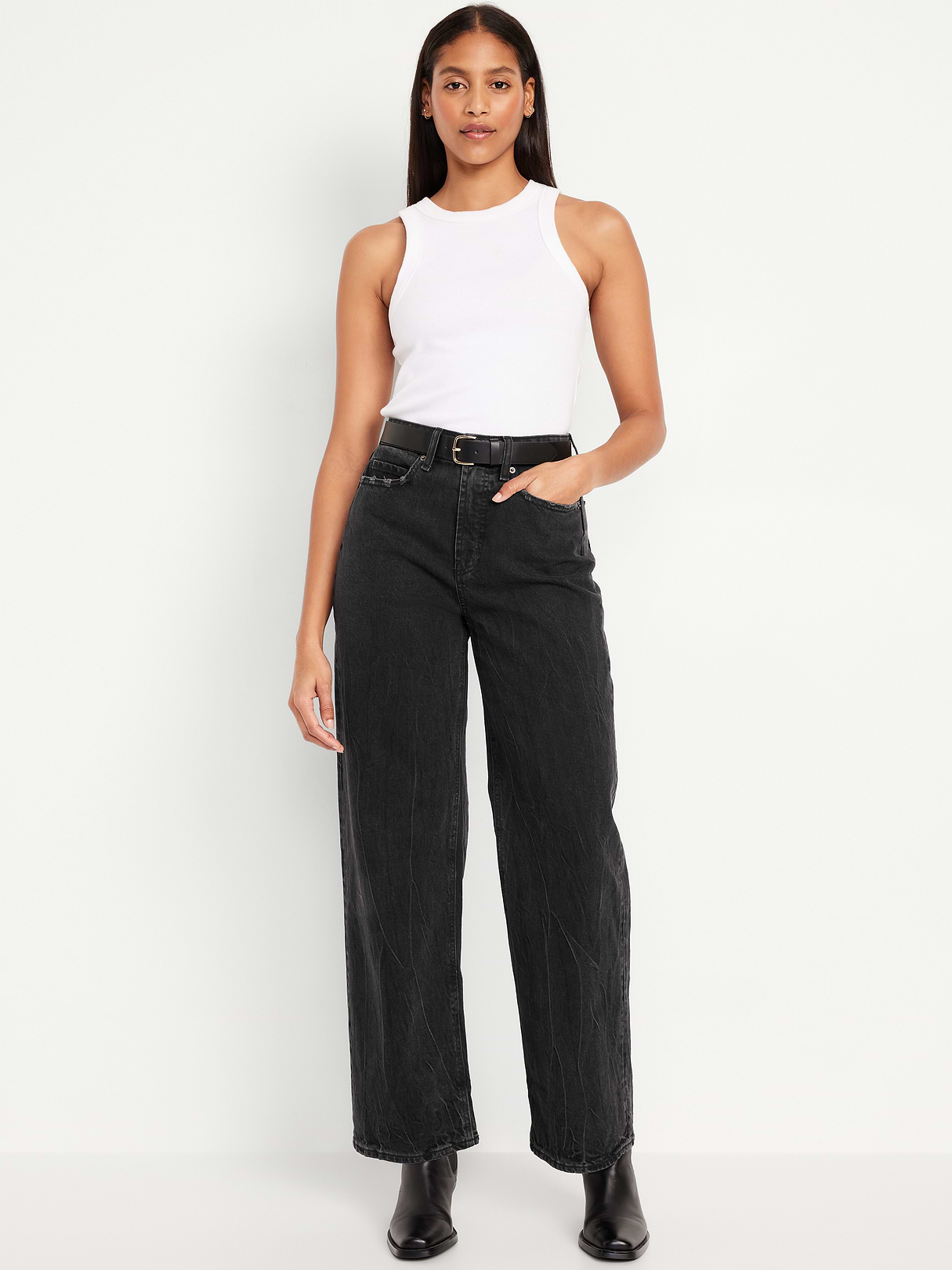 Curvy Extra High-Waisted Wide-Leg Jeans - Black Wash by Old Navy