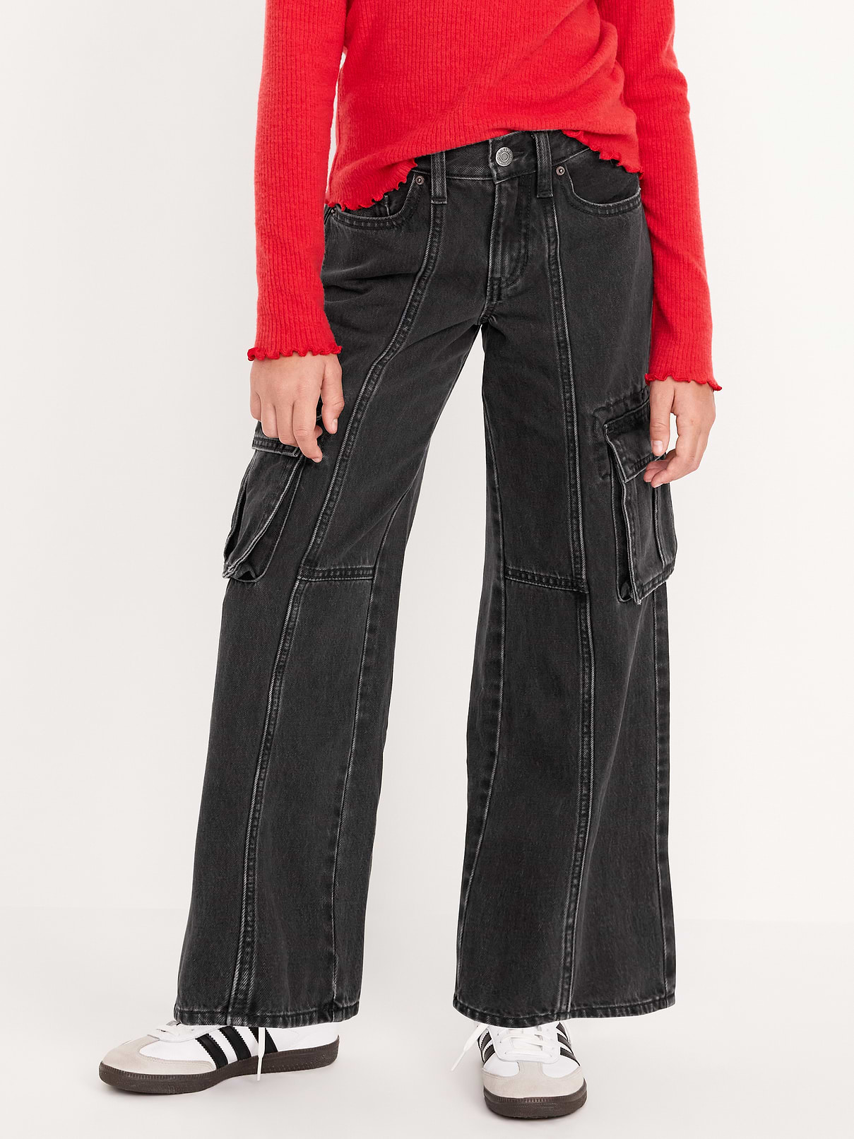 Image number 1 showing, High-Waisted Super Baggy Wide-Leg Cargo Jeans for Girls