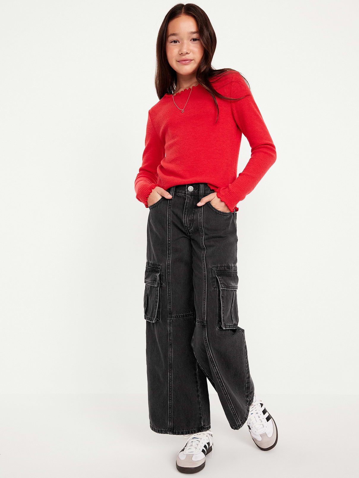 Image number 3 showing, High-Waisted Super Baggy Wide-Leg Cargo Jeans for Girls