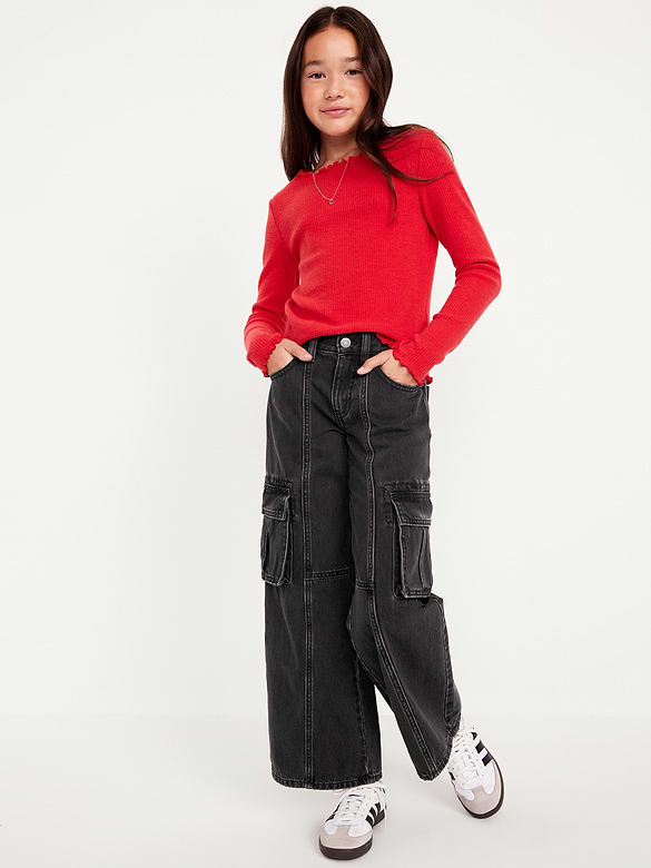 Jean cargo coupe très généreuse à jambe large à taille haute pour fille