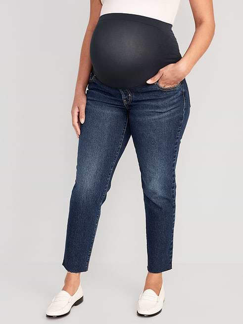 old navy denim maternity dress Full-Panel Og Straight Jeans - Blue Maternity outfits spandex 1% cotton 83% SIZE:A30 linked:Asymmetrical Midi Dress Jewel Toned Bridesmaid Dresses