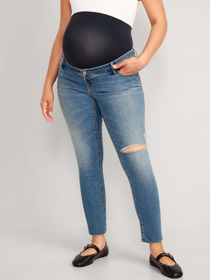 Image number 3 showing, Maternity Premium Full-Panel Rockstar Super Skinny Ripped Jeans