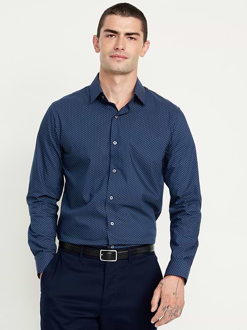 navy dress shirt men Quattro Flex with Semi-Spread Collar S / Navy clean design Navy Button Up Shirts |