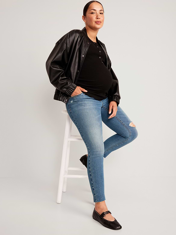 Maternity Premium Full-Panel Rockstar Super Skinny Ripped Jeans