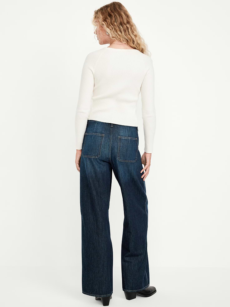 Image 3 of 8, High-Waisted Baggy Wide-Leg Trouser Jeans
