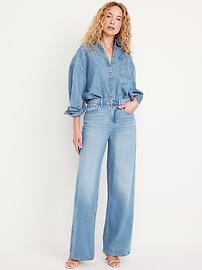 Image 2 of 2, High-Waisted Asymmetrical Button Baggy Jeans, View product video