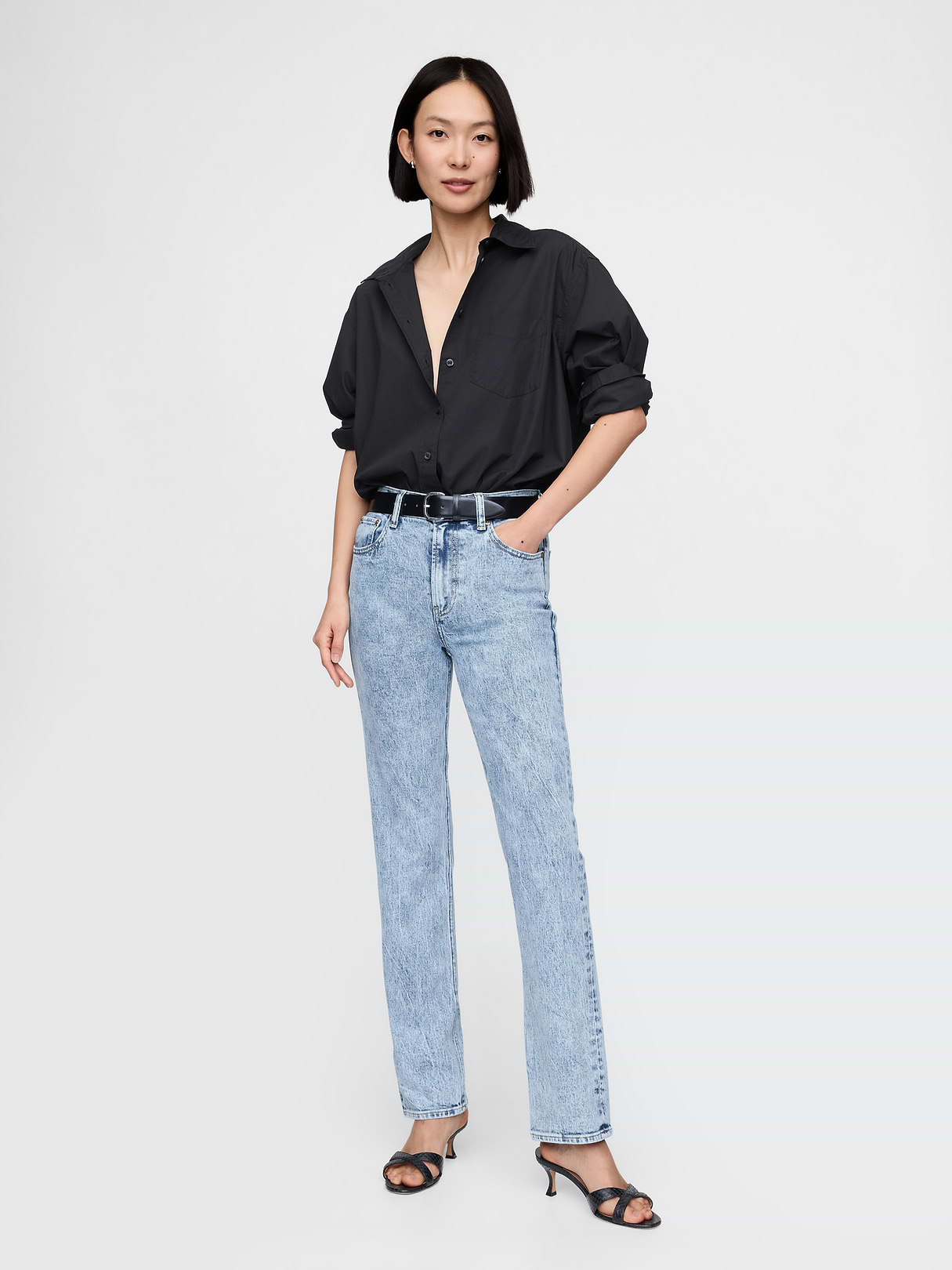 High Rise '90s Slim Straight Jeans - Light acid wash by Gap