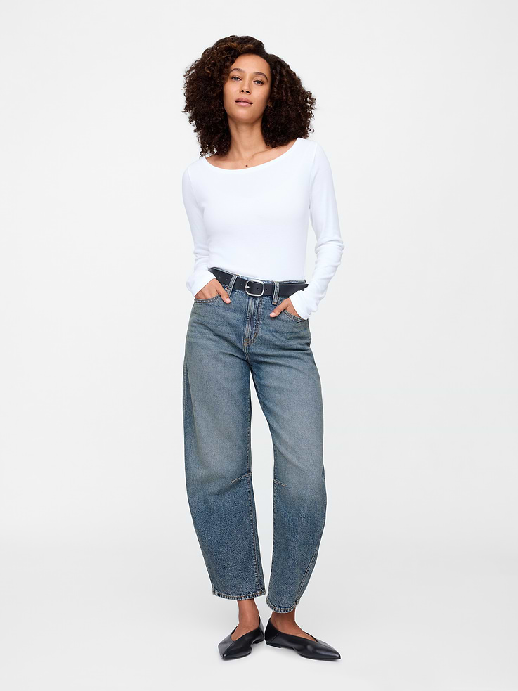 Image number 1 showing, High Rise Barrel Jeans