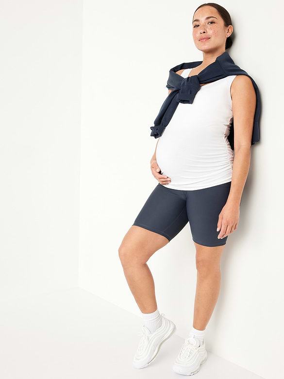 Maternity Full-Panel PowerSoft Biker Shorts -- 8-inch inseam