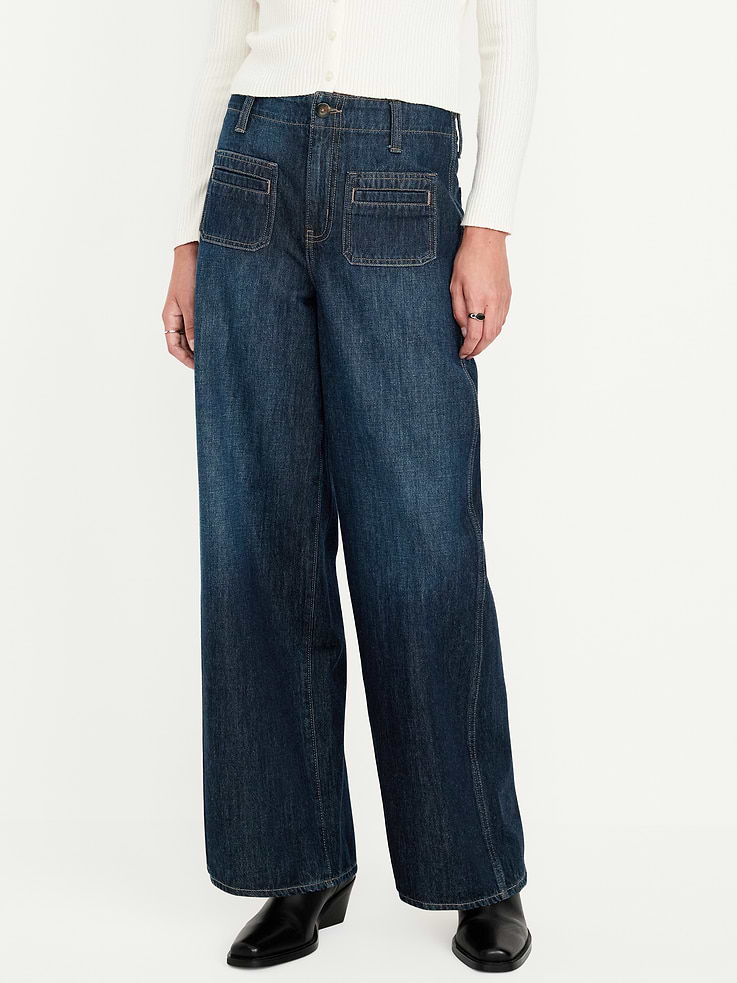 Image 2 of 8, High-Waisted Baggy Wide-Leg Trouser Jeans