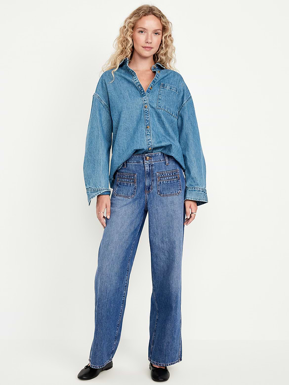 Jean tailleur à jambe large et taille haute