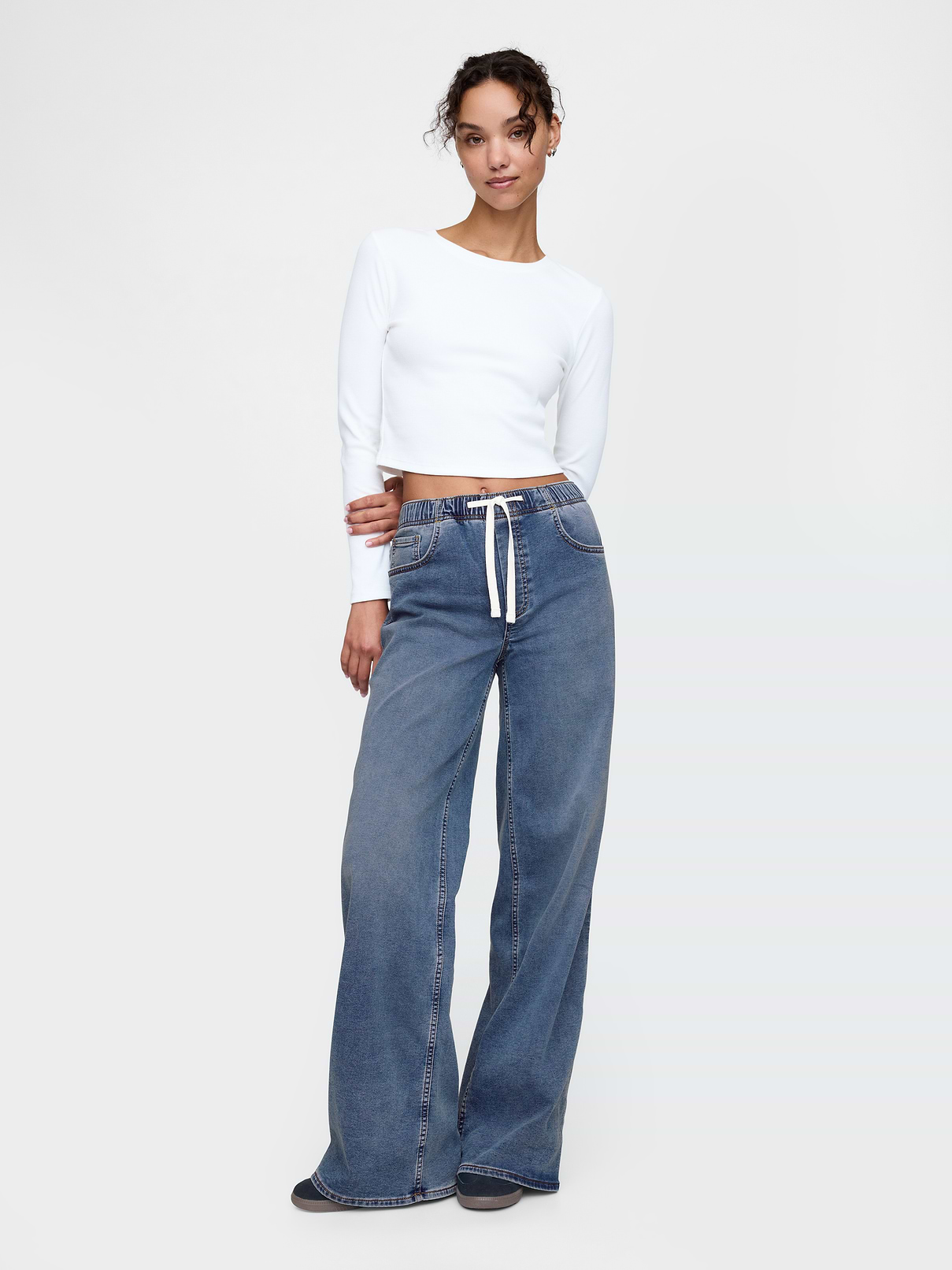 Mid Rise Knit Easy Baggy Jeans