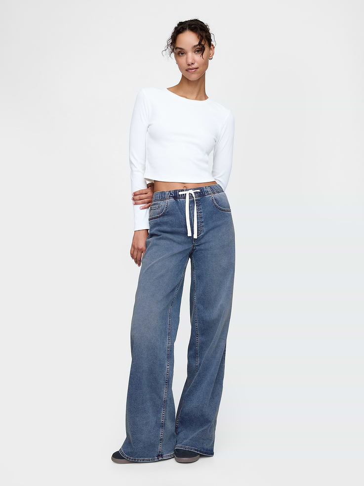 Image number 1 showing, Mid Rise Knit Easy Baggy Jeans