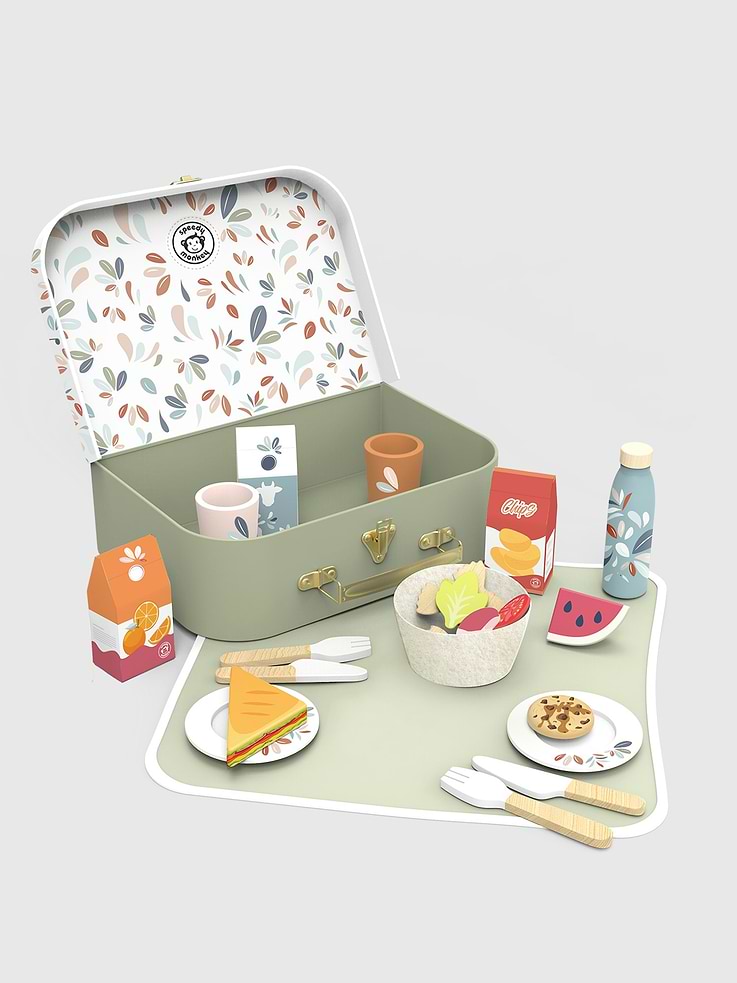 Image 1 of 4, Unleash your inner adventurer with our charming picnic basket., Crafted from durable wood, this basket is not only stylish but also functional for all your outdoor dining escapades., Whether you are planning a romantic picnic for two or a fun-filled family outing, this picnic basket is the perfect companion., Its spacious design allows you to pack all your favorite snacks, sandwiches, and drinks conveniently., The multicolor finish adds a touch of elegance to your outdoor setup, making it stand out from the rest., Lightweight yet sturdy, this basket is easy to carry to your favorite picnic spot., Includes dishes, felt bowl, food and beverage cartons., Designed for ages 3 and above, this picnic basket is a versatile accessory that will elevate your outdoor experiences., So, grab your basket, pack your essentials, and immerse yourself in the beauty of nature with our exquisite picnic basket.