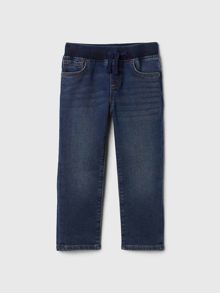Image 1 of 3, This style is made with 20% recycled contents. Compared to virgin materials, using recycled materials helps to reduce resource use and waste., This product is part of our Washwell program, which uses at least 20% less water as compared with conventional wash methods. We’ve saved over a billion liters of water through Washwell since 2016., Soft, low-stretch denim., Dark indigo wash with fading and whiskering., Drawcord ties at elasticized waist are functional for sizes 2T-5T., Faux fly., Classic five-pocket styling., This product was made in a factory that invests in gender equity and women’s empowerment through RISE. Learn more at, Product #674547