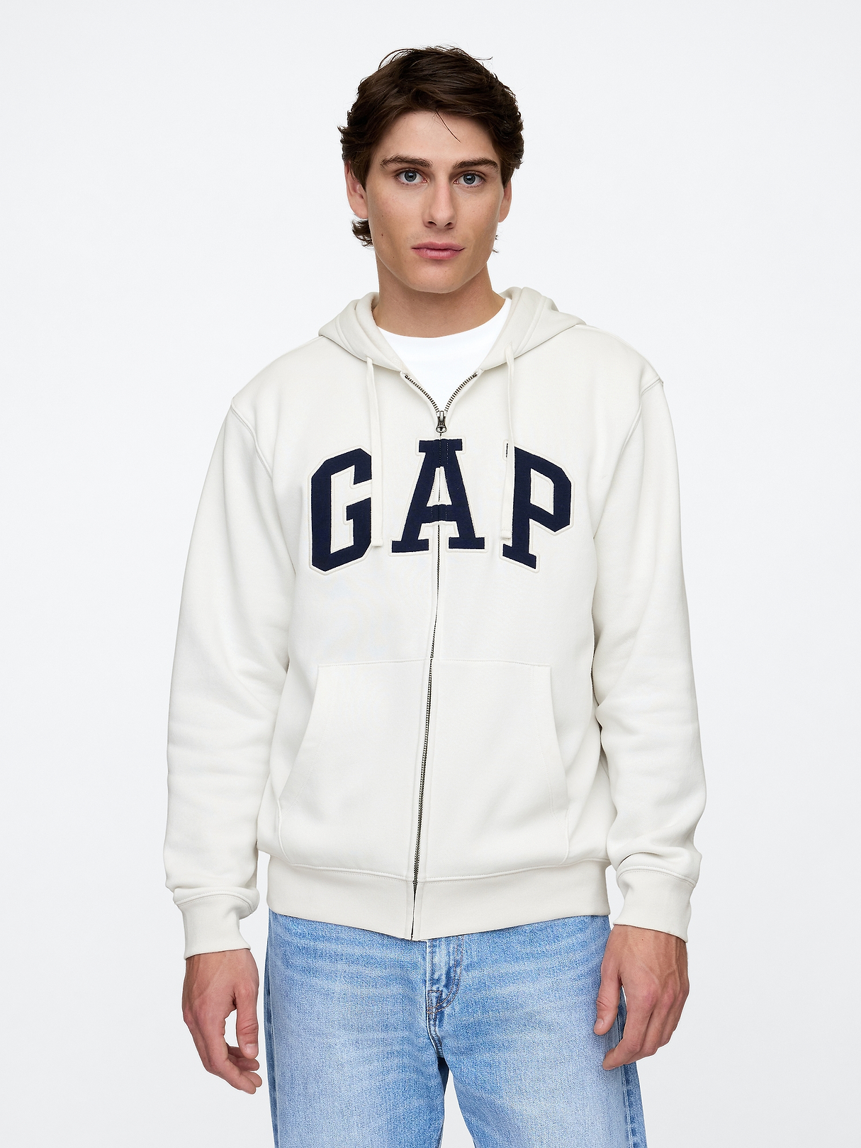 GAPメンズ［ホワイト］ Adult Relaxed Gap Logo Zip Hoodie | Gap Factory