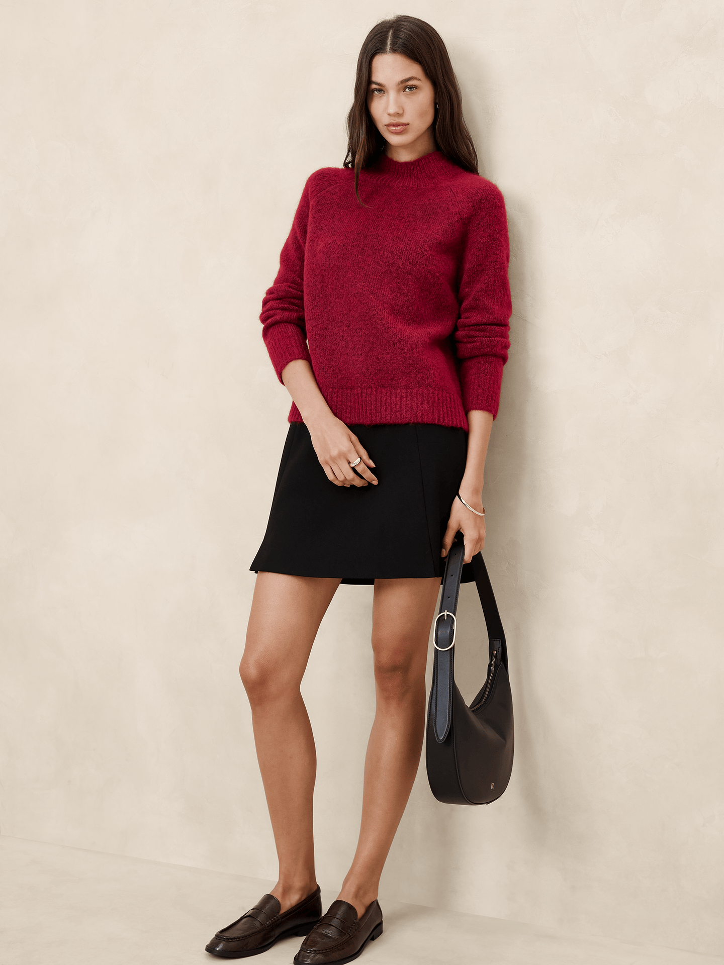 Image number 1 showing, Fuzzy Mock-Neck Sweater