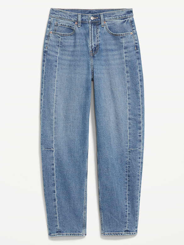 High-Waisted Baggy Barrel Ankle Jeans