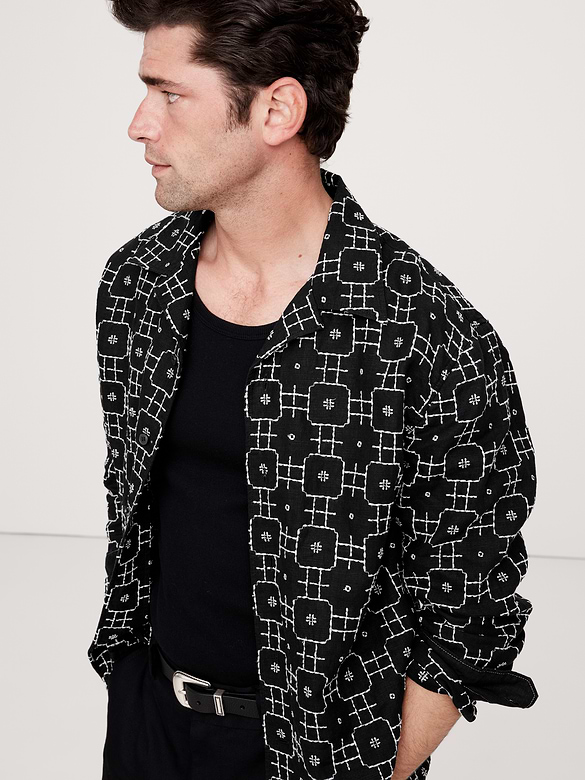 Standard-Fit Embroidered Linen Resort Shirt