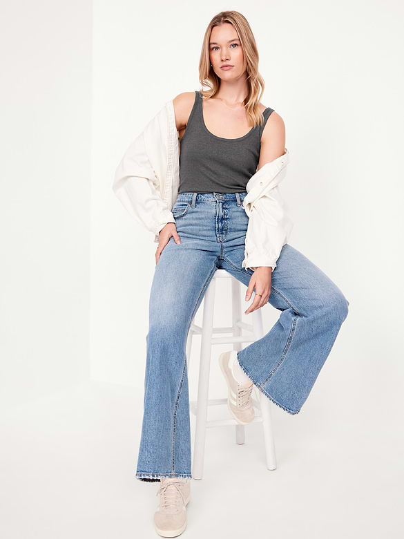 First-Layer Ribbed Scoop-Neck Tank Top