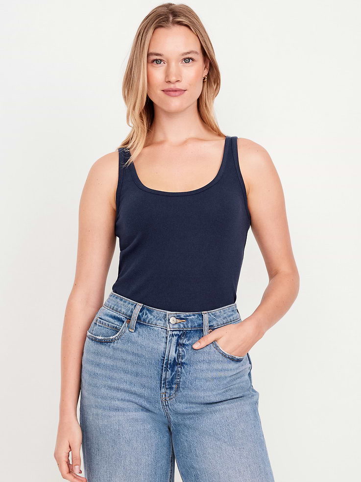 Image number 5 showing, First-Layer Ribbed Scoop-Neck Tank Top