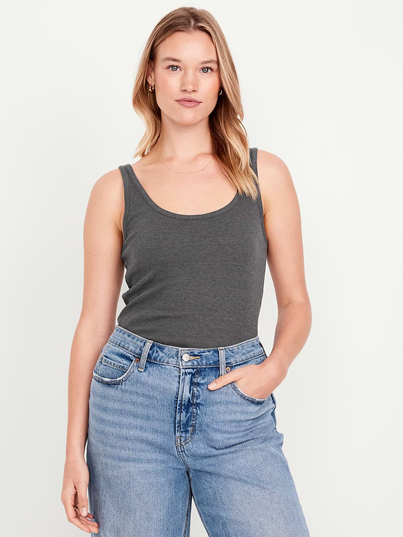 First-Layer Ribbed Scoop-Neck Tank Top